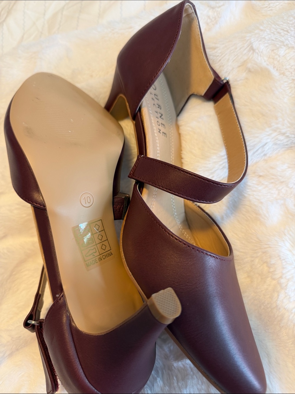 Journee Collection burgundy Pointed Toe Ankle Strap Pumps 10 wide - Picture 3 of 9